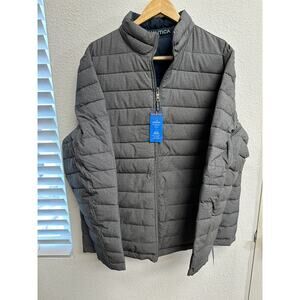 Nautica Puffer Jacket Mens Medium Gray Blue Quilted Performance Reversible